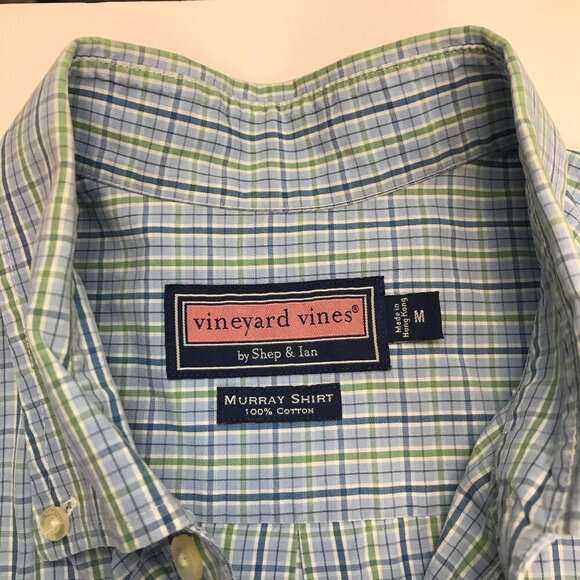 Vineyard Vines Murray Men 100% Cotton M Button Blue Multi-Color Check Shirt - Picture 4 of 6